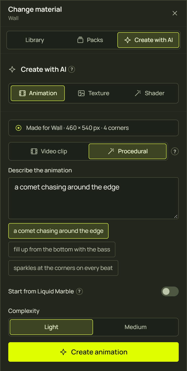 The Animation tab set up for a procedural animation