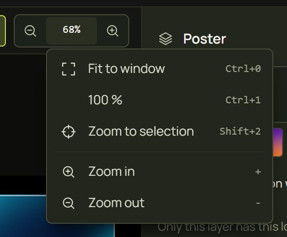 The zoom control's menu