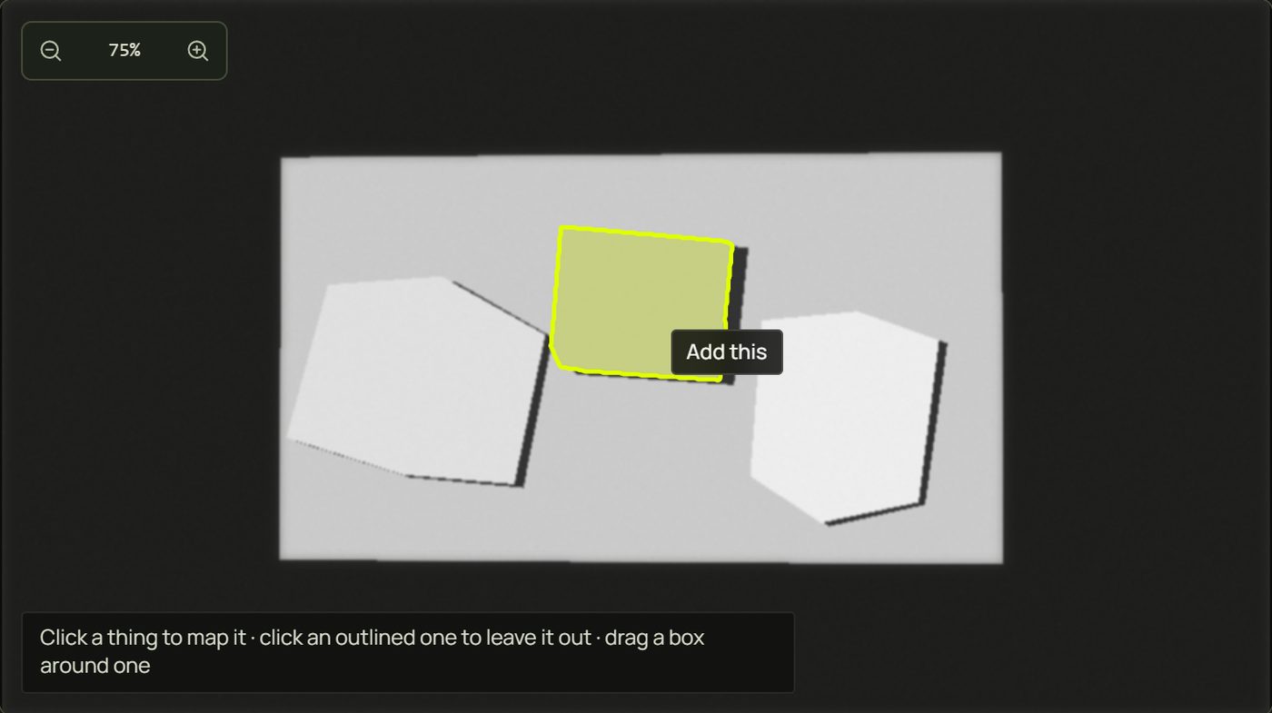 The pointer over a box face: its region is filled and labelled Add this
