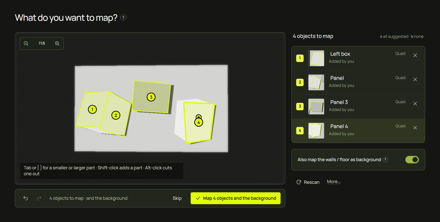 The background switch on: the background shown as a soft tint around the chosen objects