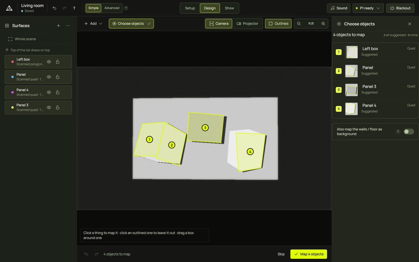 The chooser opened again from Design with the four mapped objects chosen
