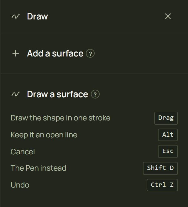 The Draw panel with its keys