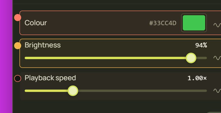 Colour with a red marker, Brightness orange, Playback speed hollow