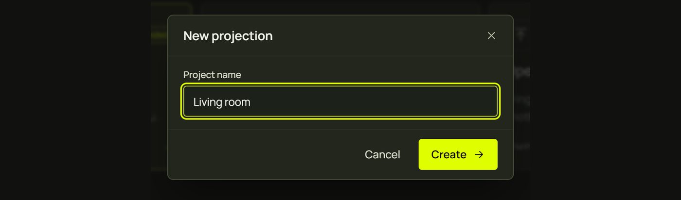 The New projection dialog with the name Living room