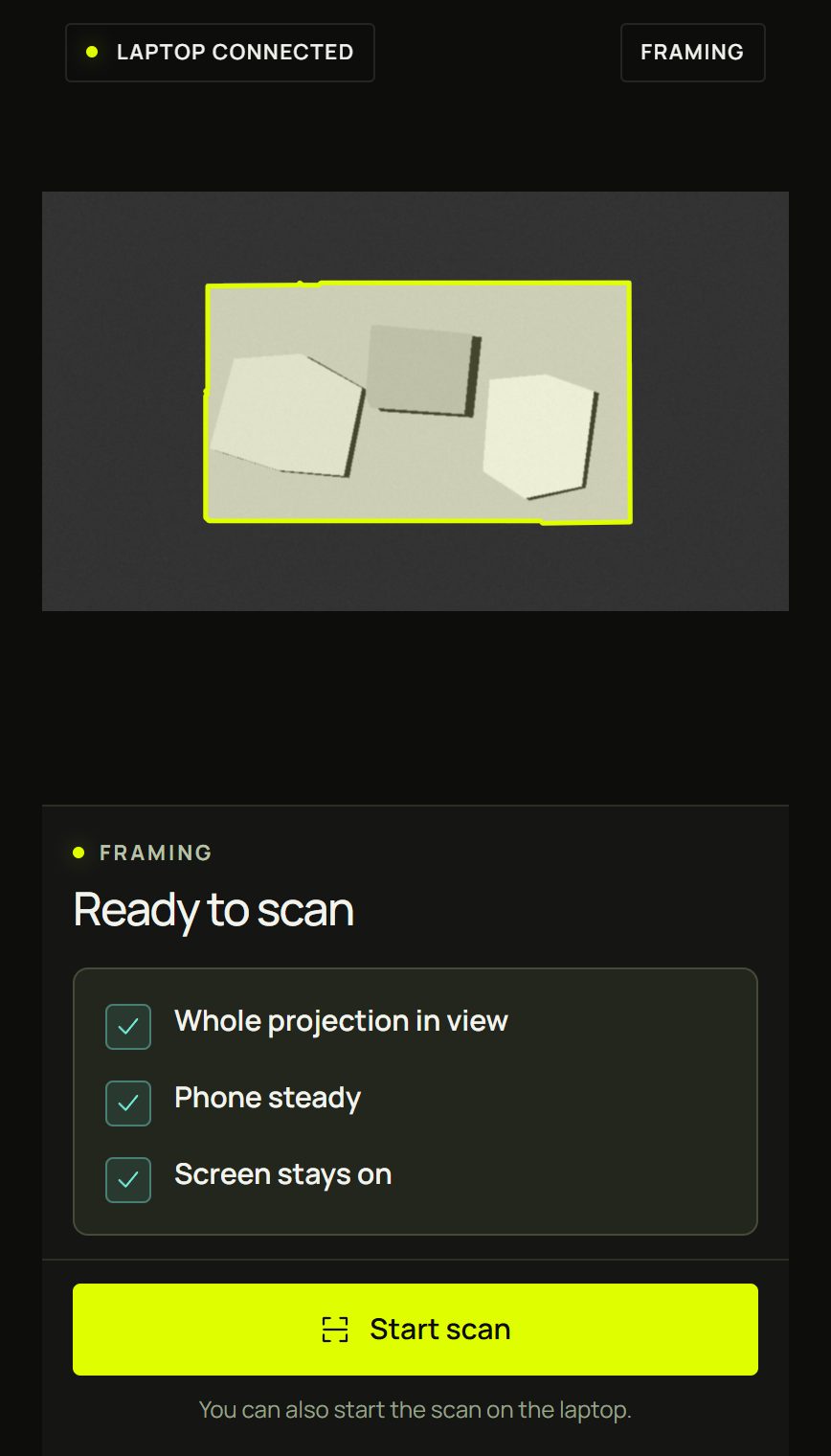 The phone's camera page saying Ready to scan