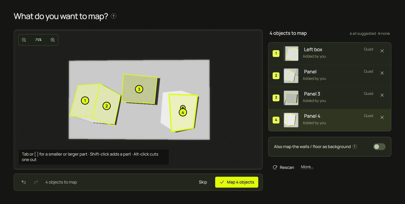 What do you want to map? with three objects chosen on the scan photo
