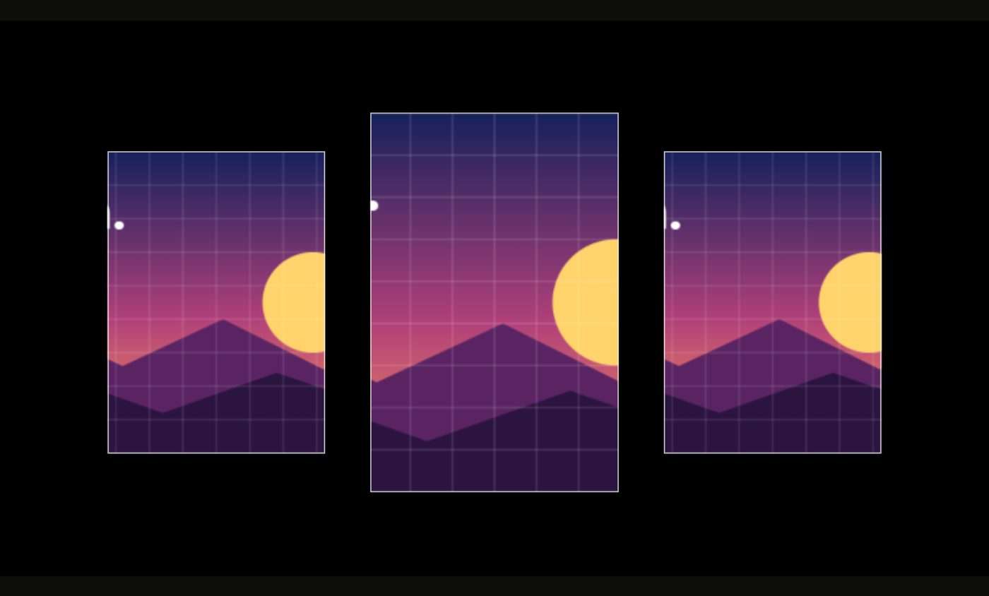Three tall panels, each showing the whole sunset picture