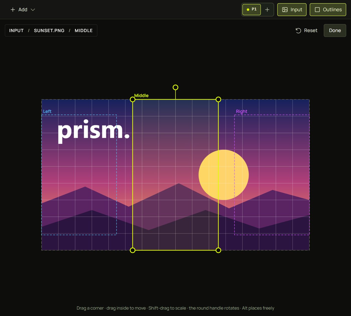 The Input view after the span: three frames side by side on the picture