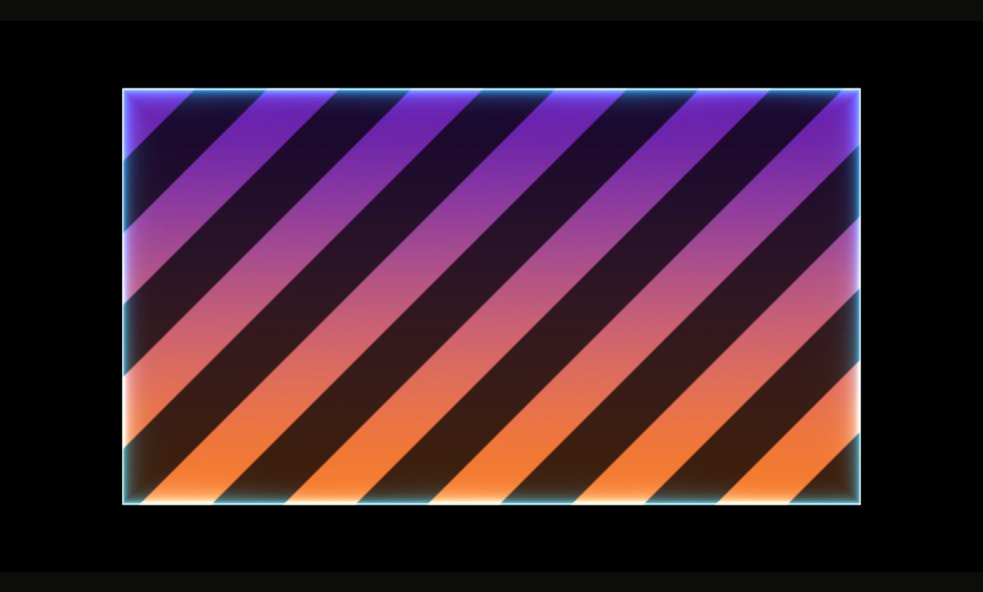 A surface showing a gradient with dark diagonal stripes and a cyan glow round its edge