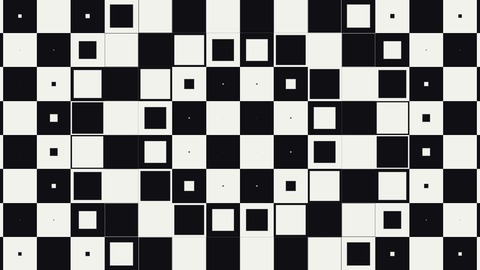 Checkerboard: A two-colour checkerboard that slides, spins, ripples with a wave of shrinking squares, or runs away as an endless floor to the horizon.