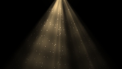 God Rays: Soft beams of light fan out from a point through hazy air, shifting slowly, with specks of dust drifting through them.