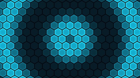 Hex Grid: A honeycomb of glowing hexagons whose cells light up in ripples from the middle, sweeping bands, random blinks or a slow breath.