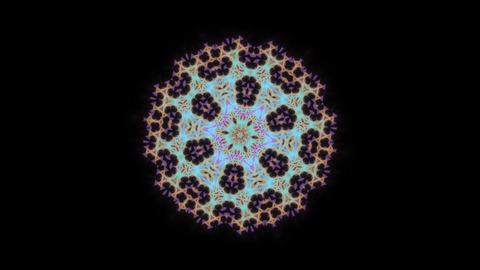 KIFS Fractal: A kaleidoscopic fractal of glowing lines, folded again and again into snowflakes, mandalas or lattices that slowly breathe and turn.