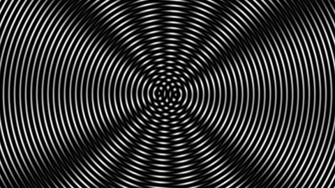 Moiré: Two fine gratings of lines, rings or spokes drift over each other and make slow, rippling moire bands, smoothed so a projector never shows jaggies or shimmer.