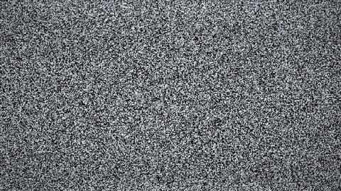 TV Static: Analogue television snow with a slowly rolling bar, jittering lines, scanlines and a faint vignette, like a set tuned to a dead channel.