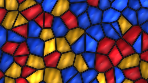 Voronoi Cells: Slowly shifting cells like stained glass, neon outlines or living tissue, with a few cells lighting up on every beat.