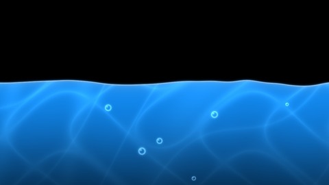 Water Fill: The surface fills with water from the bottom, with a rippling lit waterline, rising bubbles and caustic light below, see-through above the water so it floods whatever is on the surface.