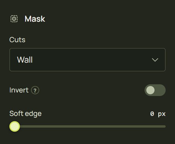 The Mask settings: Cuts, Invert and Soft edge