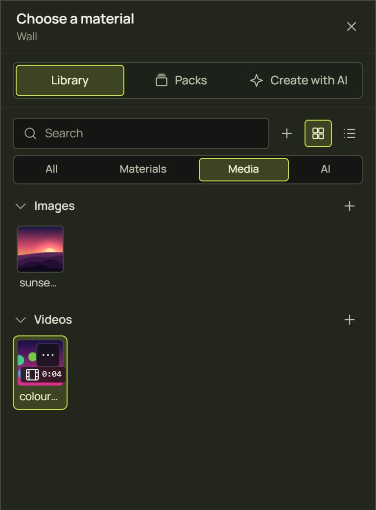 The library with a picture under Images and a video under Videos
