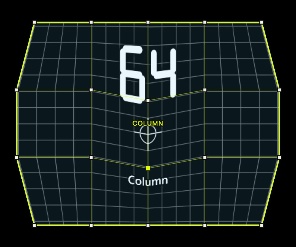 A quad with a 5 by 4 mesh, its sides bulging out and its middle dipping