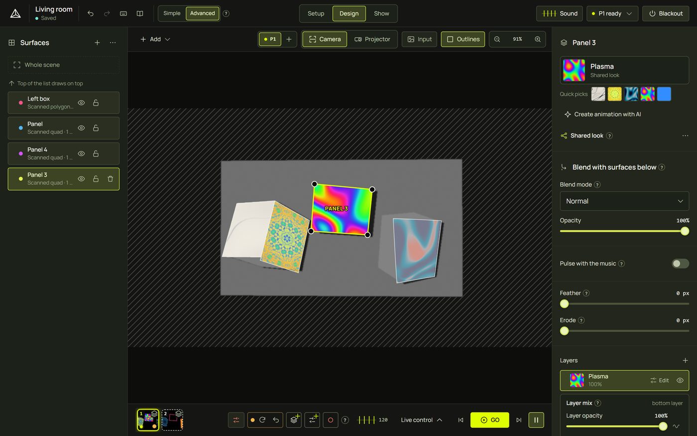 Design in Advanced mode with the same surface selected