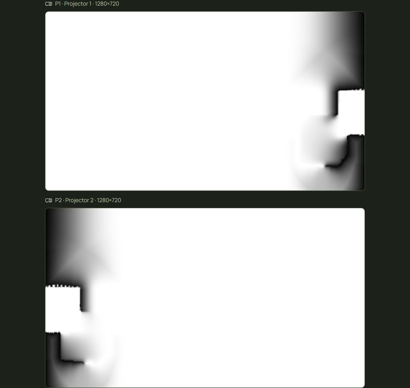Both projectors showing white through their soft edges