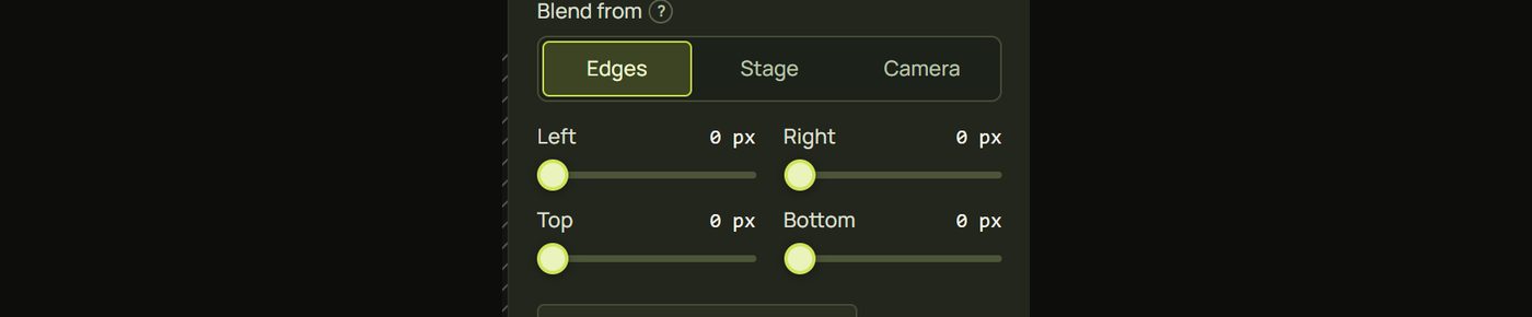 Soft edge with Blend from Edges: Left, Right, Top and Bottom sliders and Match the stage overlap