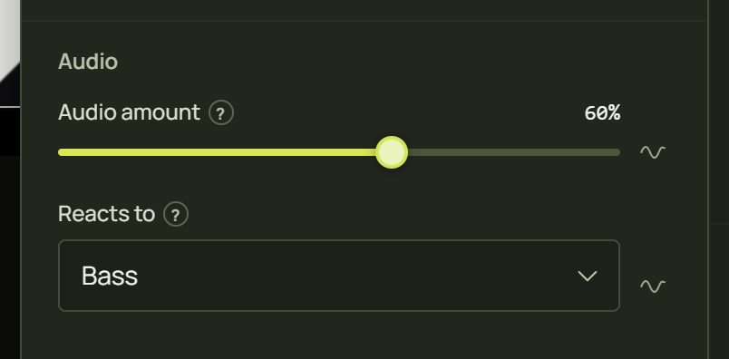 The Audio group: Audio amount 60% and Reacts to Bass