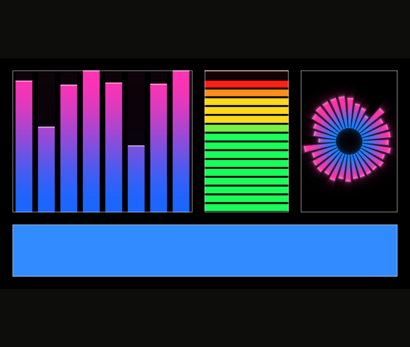 Spectrum Bars, VU Fill and Radial Spectrum on three surfaces