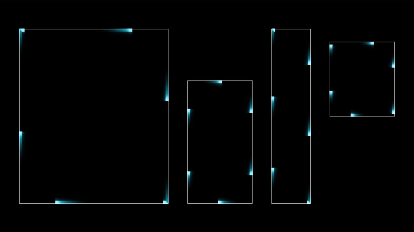 Racing lights on four surfaces, each at a different point of its run