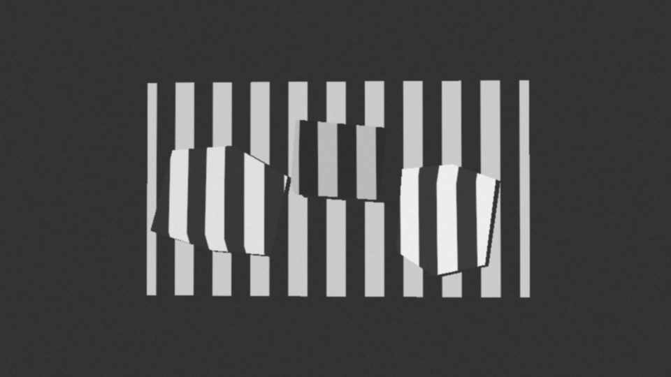 What the phone sees: the same stripes bending over three boxes