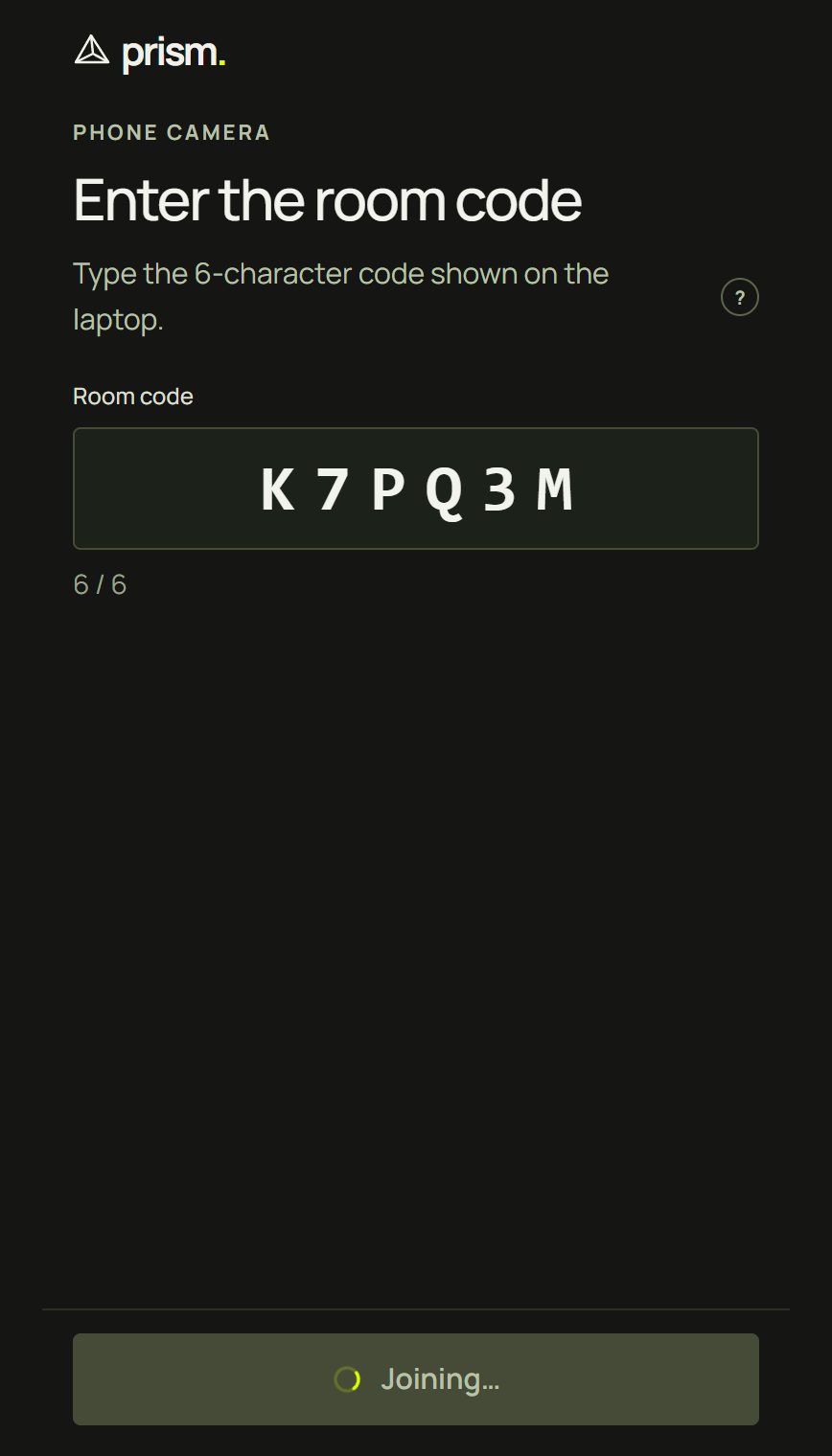The phone's Enter the room code page with the code typed in
