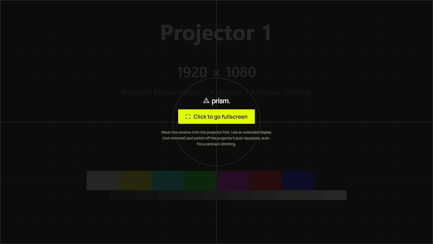 The projector window with its button Click to go fullscreen
