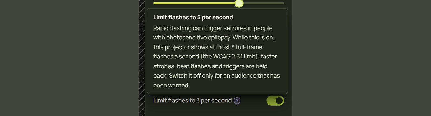 The projector's Safety section with the flash limit and its explanation