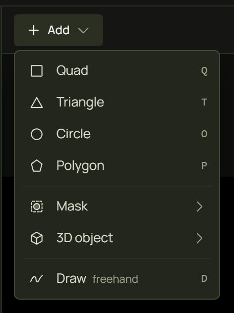 The Add menu in Simple mode