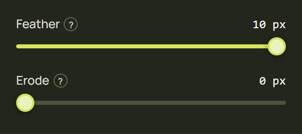 The Feather and Erode sliders in the inspector