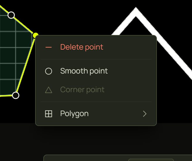 The right-click menu of a polygon's point