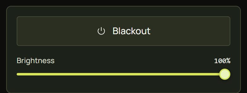 The output box: Blackout and Brightness 100%
