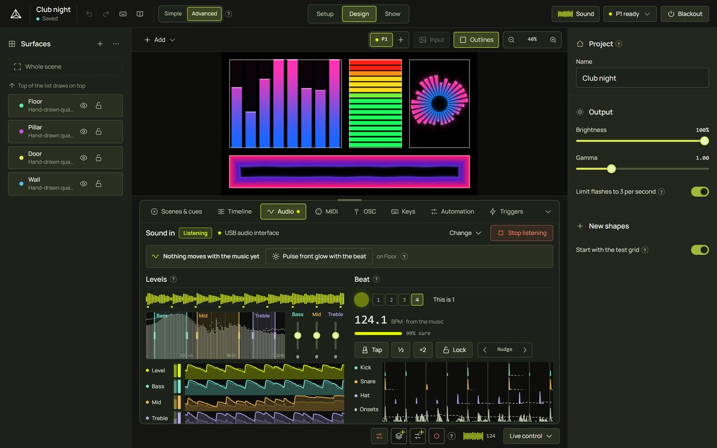 Design with Live control open on the Audio tab while music plays