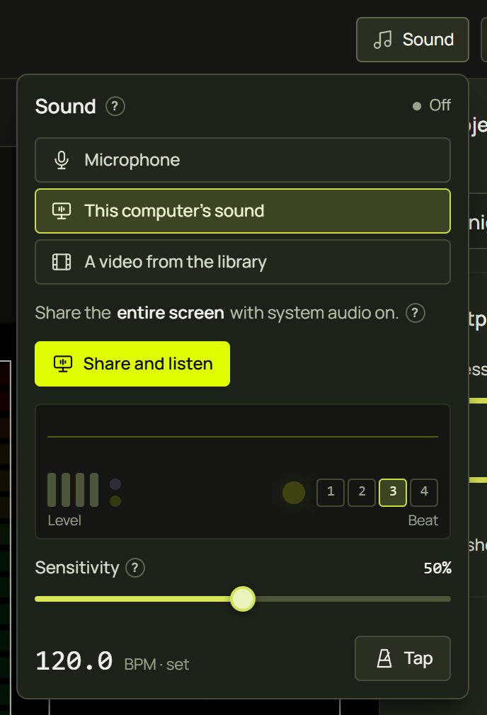 The Sound panel with This computer's sound chosen