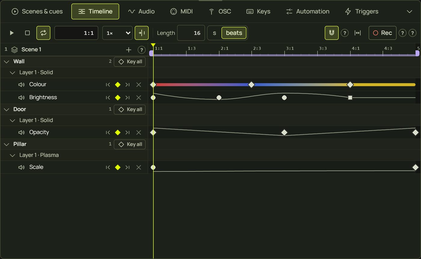 A timeline in beats, 16 beats long, with a loop over the whole length